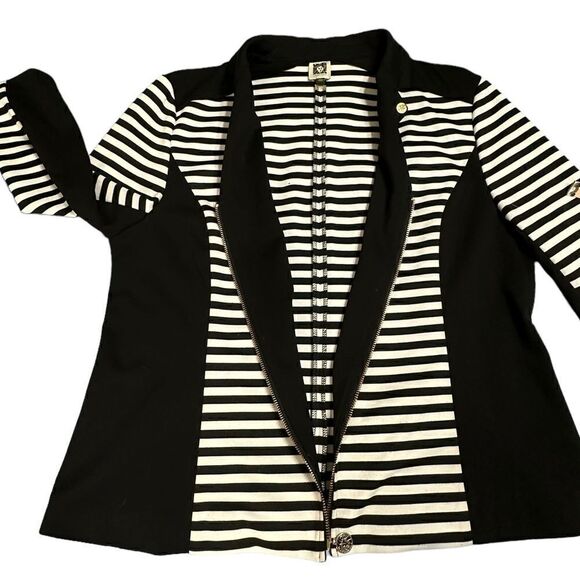 Vintage Anne Klein black and white striped collared zip sweater cardigan size XL - Picture 9 of 11